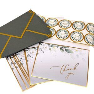 Thank you Cards Set of 10 Green Leaf Design w/ Stickers and Envelopes 3.75x5"